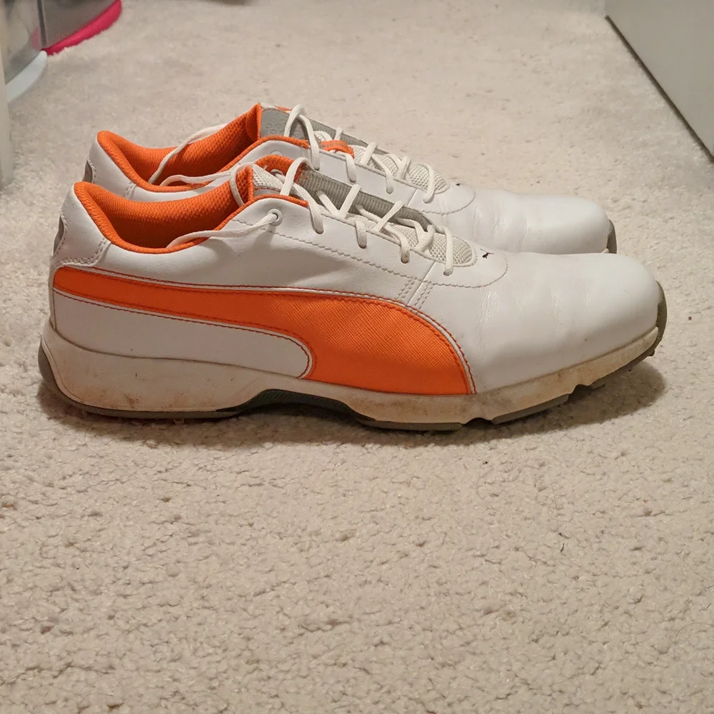 Puma Ignite Drive White Vibrant Orange Drizzle Golf Shoes - 12